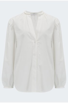 braid trim band collar blouse in optic white