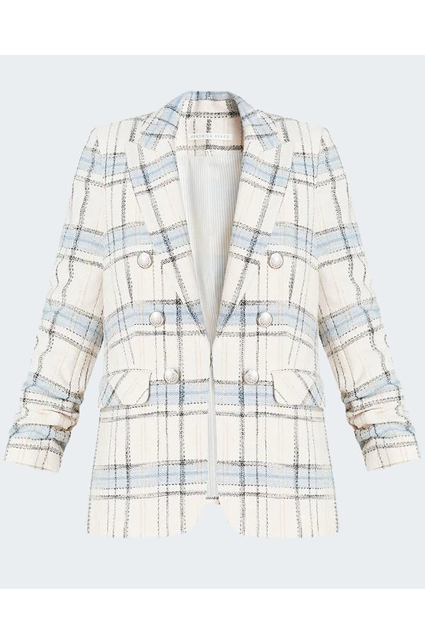 beacon oversized plaid dickey jacket in off white blue multi