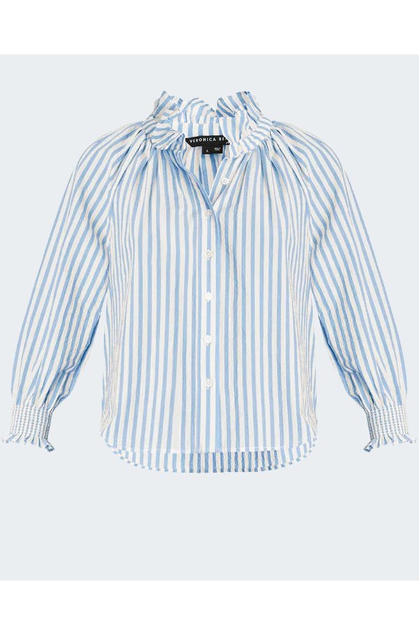 calisto seersucker shirt in blue white