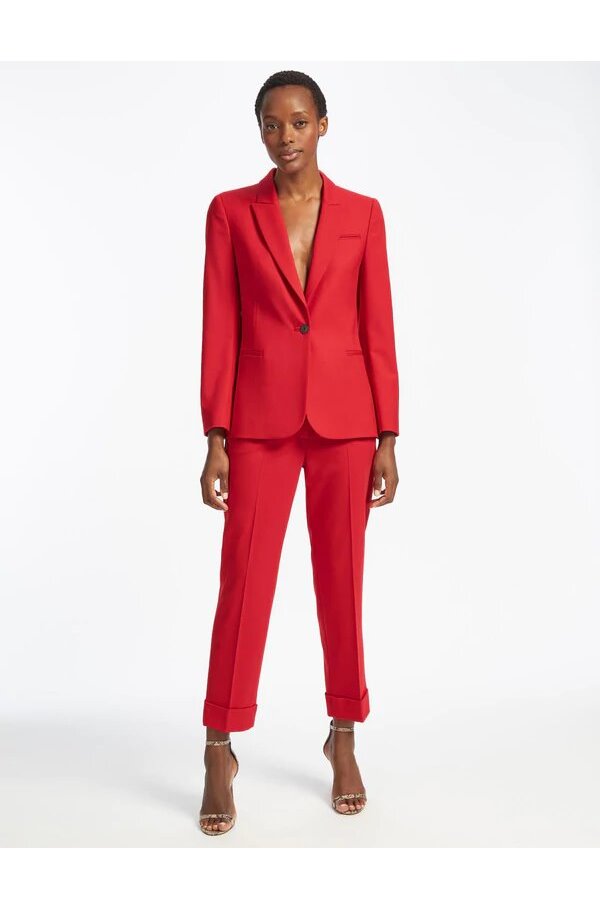 clement tailored turn up wool blend trousers in crimson