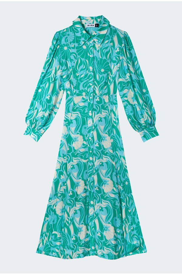 maddison dress in green abstract shells
