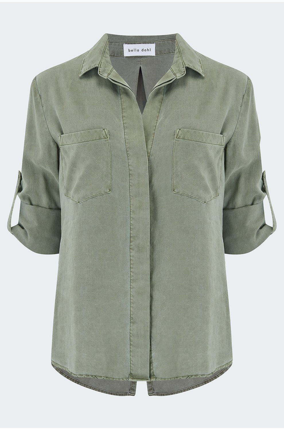 Split Back Button Down Shirt in Soft Army