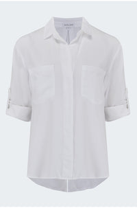 Split Back Button Down Shirt in White