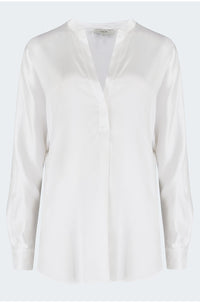 Band Collar Blouse in Optic White