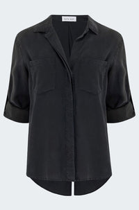 Split Back Button Down Shirt in Vintage Black