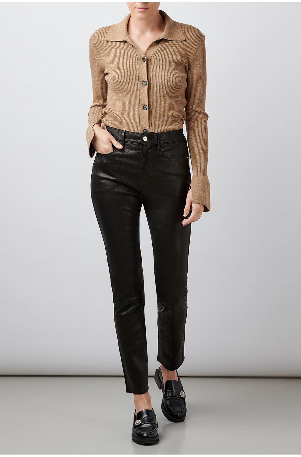 Le Sylvie Straight Jean in Noir Leather