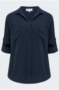 Split Back Button Down Shirt in Endless Sea