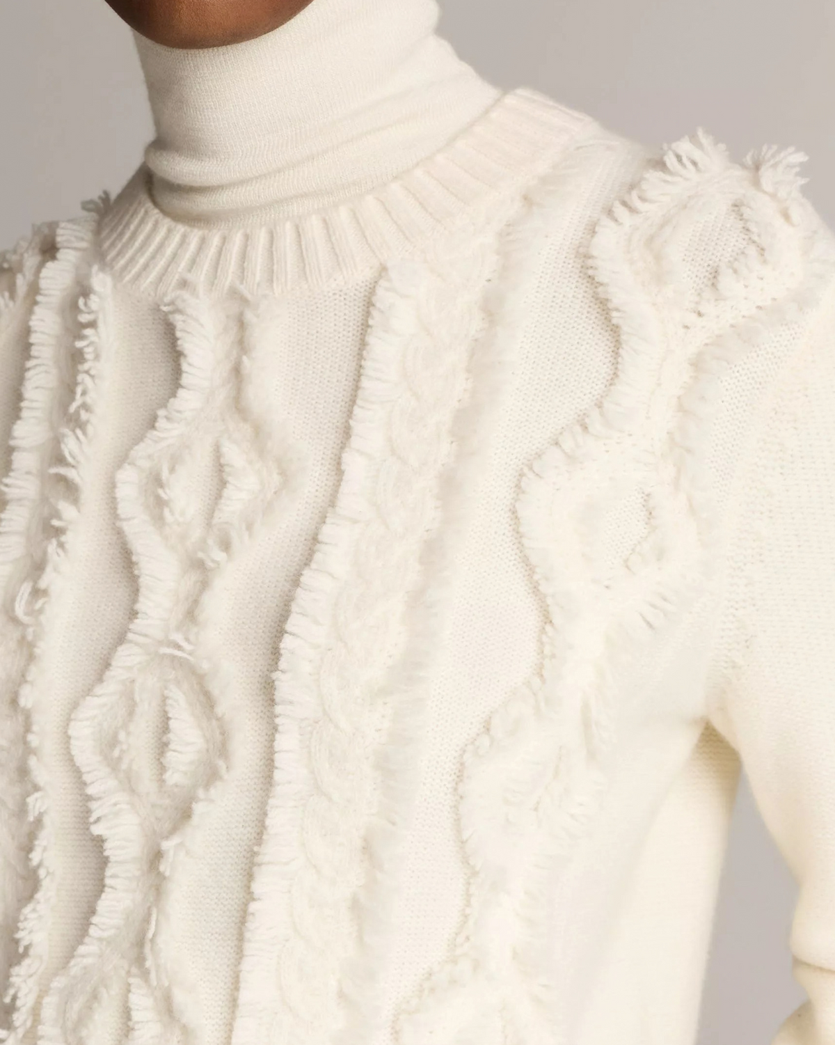 Cut Float Diamond Cable Crew Neck in Off White