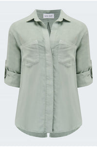 Split Back Button Down in Oasis Green