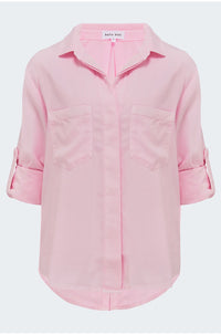 Split Back Button Down Shirt in Pink Daquiri