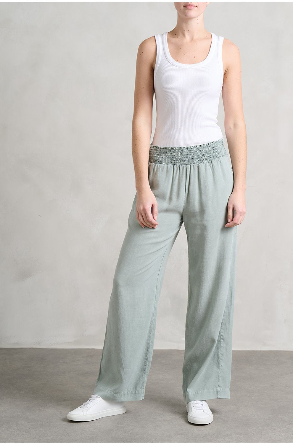 Smocked Waist Wide Trouser in Oasis Green