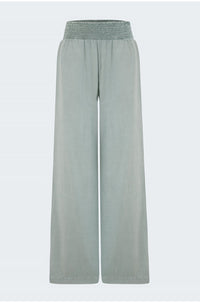 Smocked Waist Wide Trouser in Oasis Green