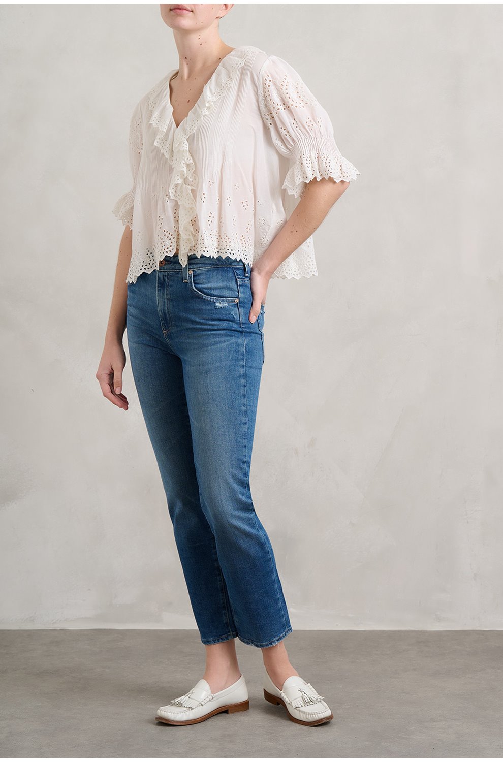 Henri Top in Salt Eyelet