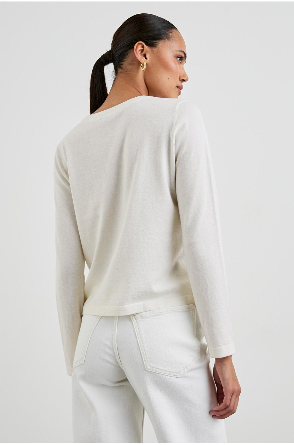 Cotton Cashmere Long Sleeve Tee In White