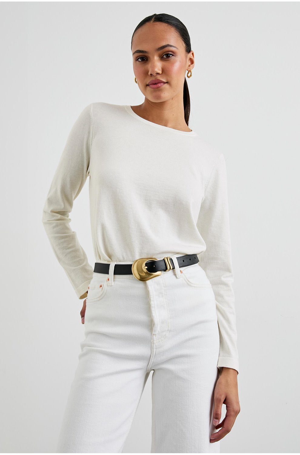 Cotton Cashmere Long Sleeve Tee In White