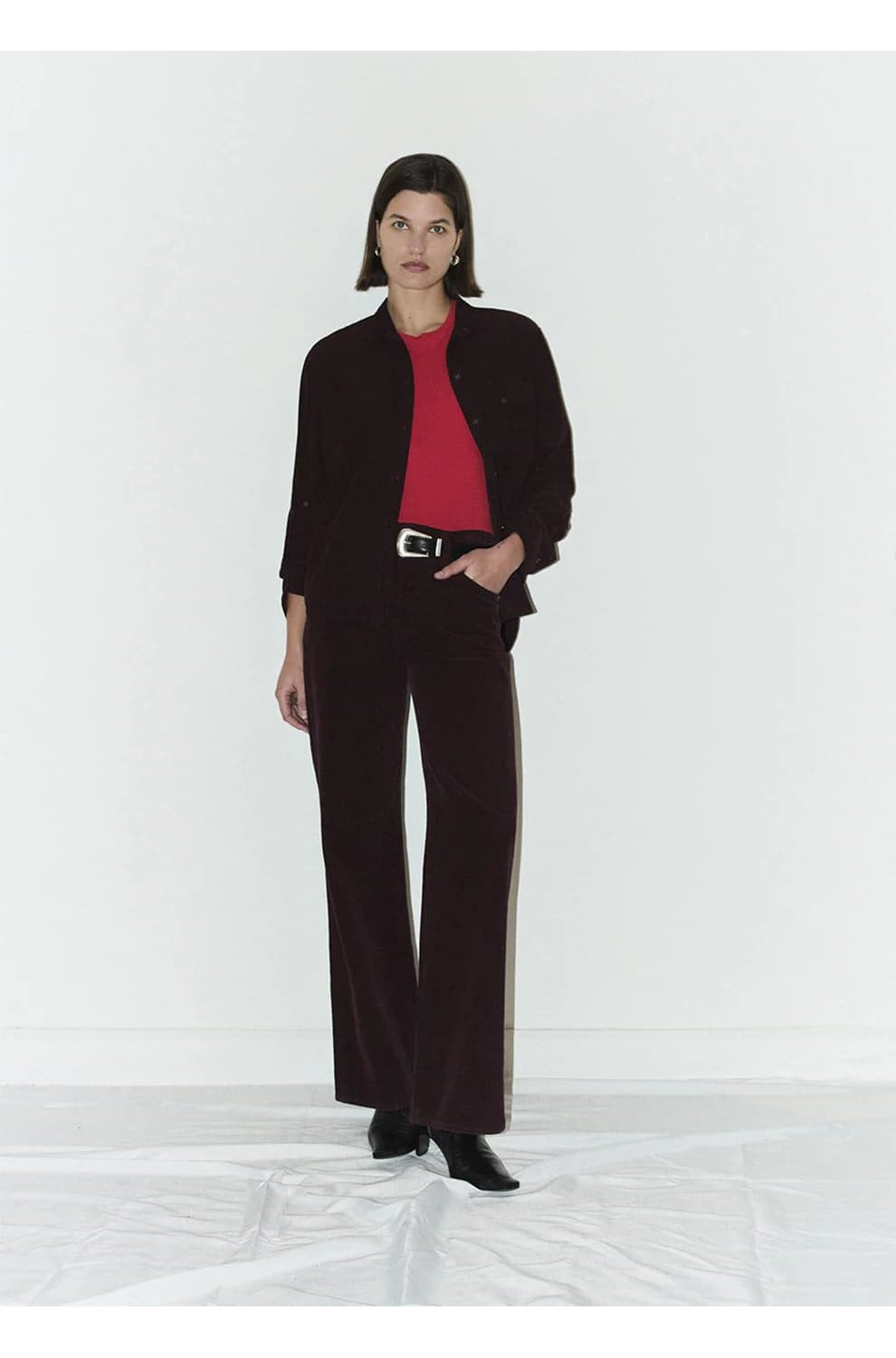 Annina High Rise Wide Leg in Bordeaux Cord