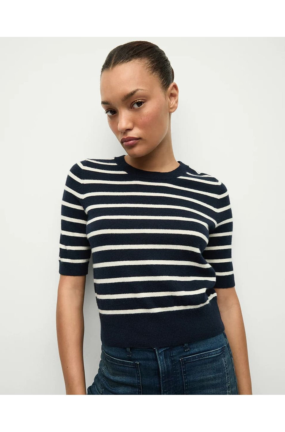 Shana Cashmere Sweater in Navy Ivory