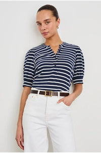 Jewel Top in Navy Ivory Stripe