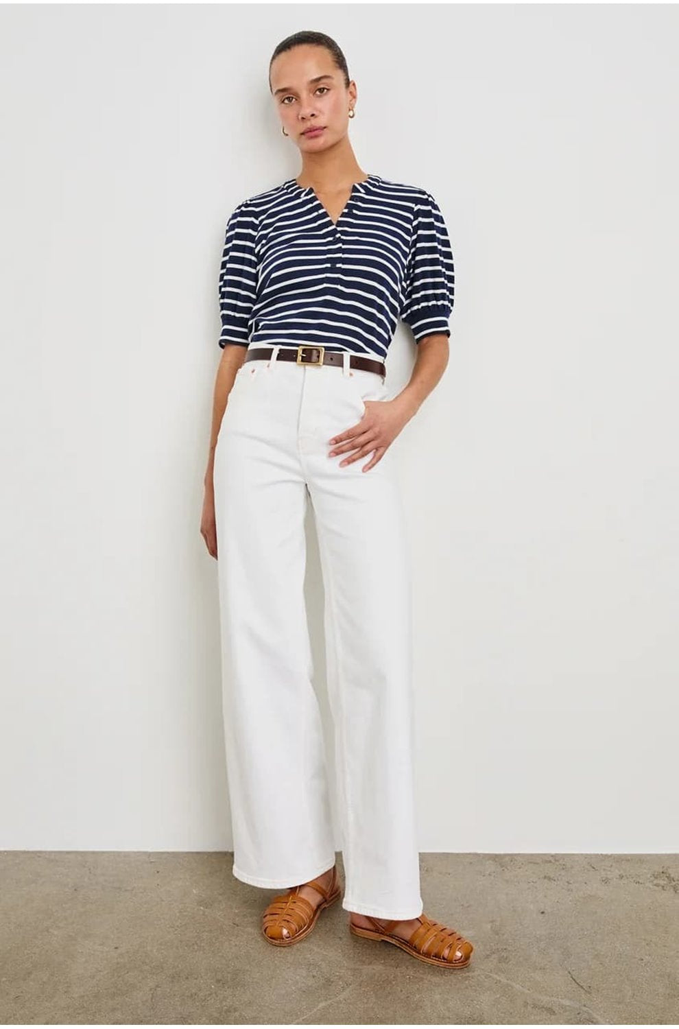 Jewel Top in Navy Ivory Stripe