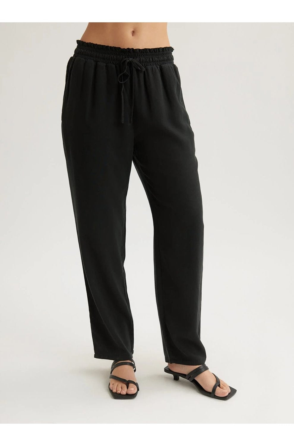 Smocked Waist Trouser in Vintage Black