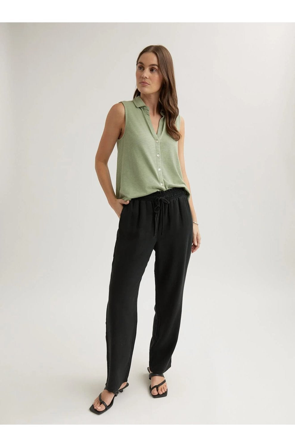 Smocked Waist Trouser in Vintage Black