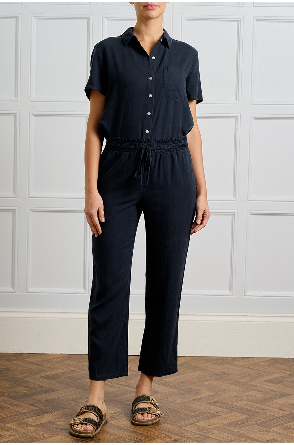 Smocked Waist Trouser in Endless Sea