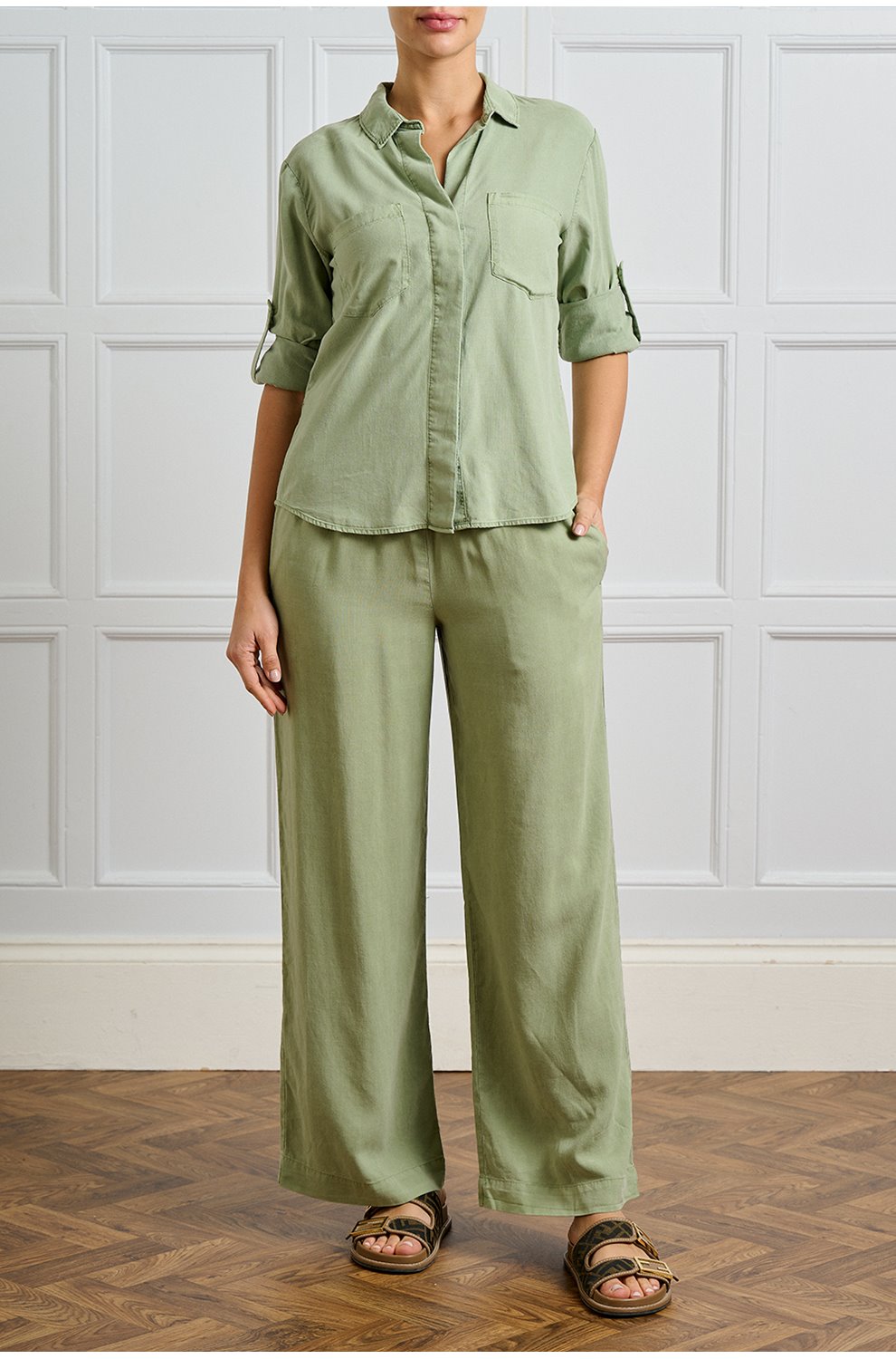 Split Back Button Down Shirt in Olive Grove