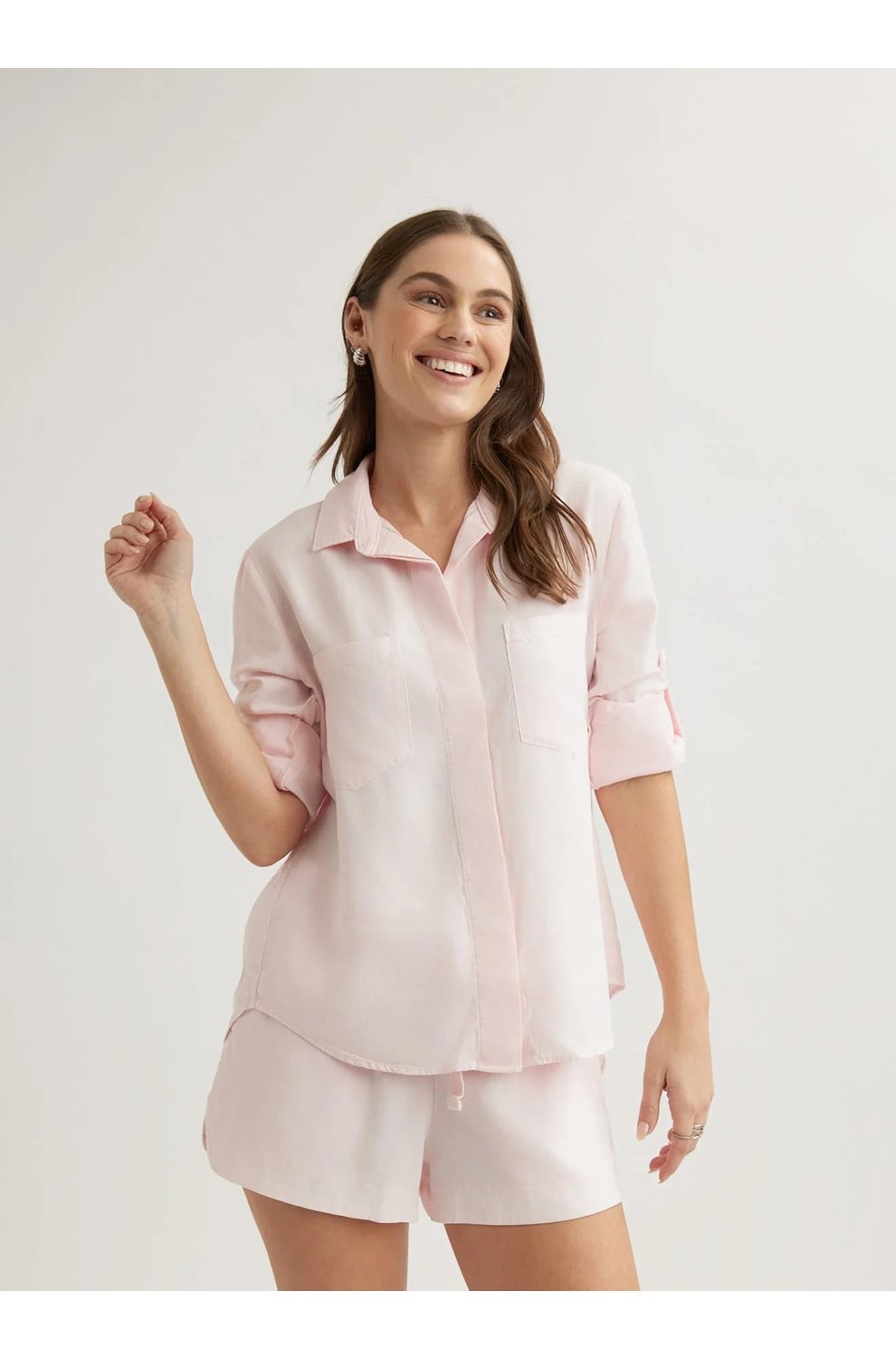 Split Back Button Down Shirt in Petal Pink