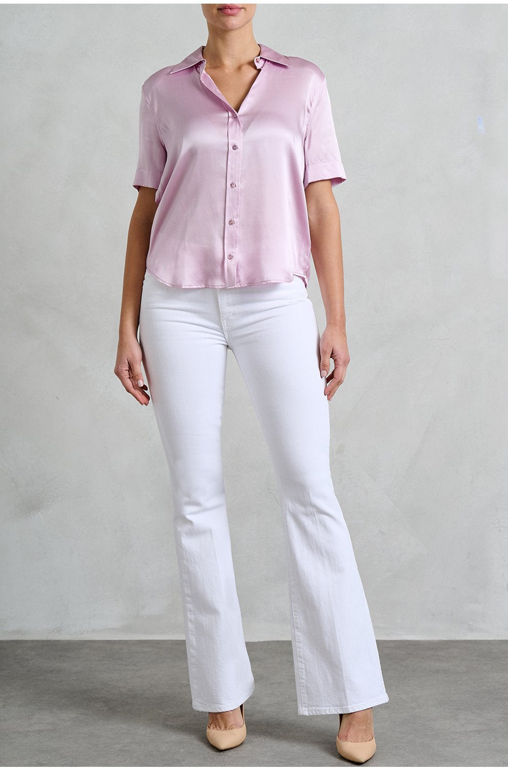 Ellah Short Sleeve Blouse in Light Pearl