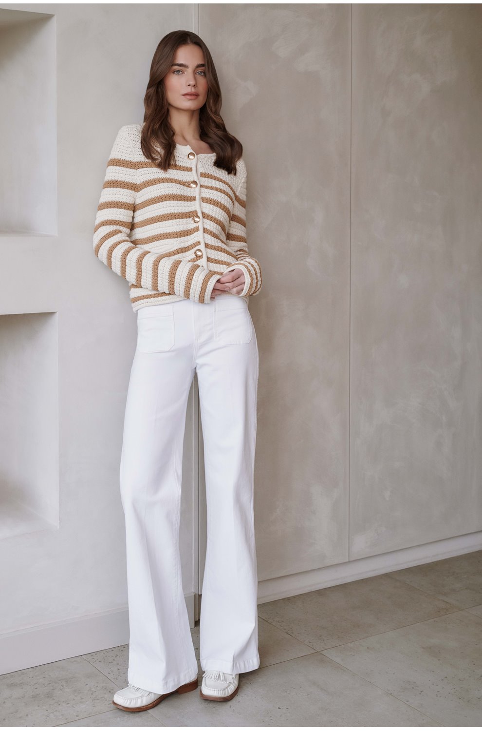 Leenah Wide Jean with Patch Pockets in Crisp White