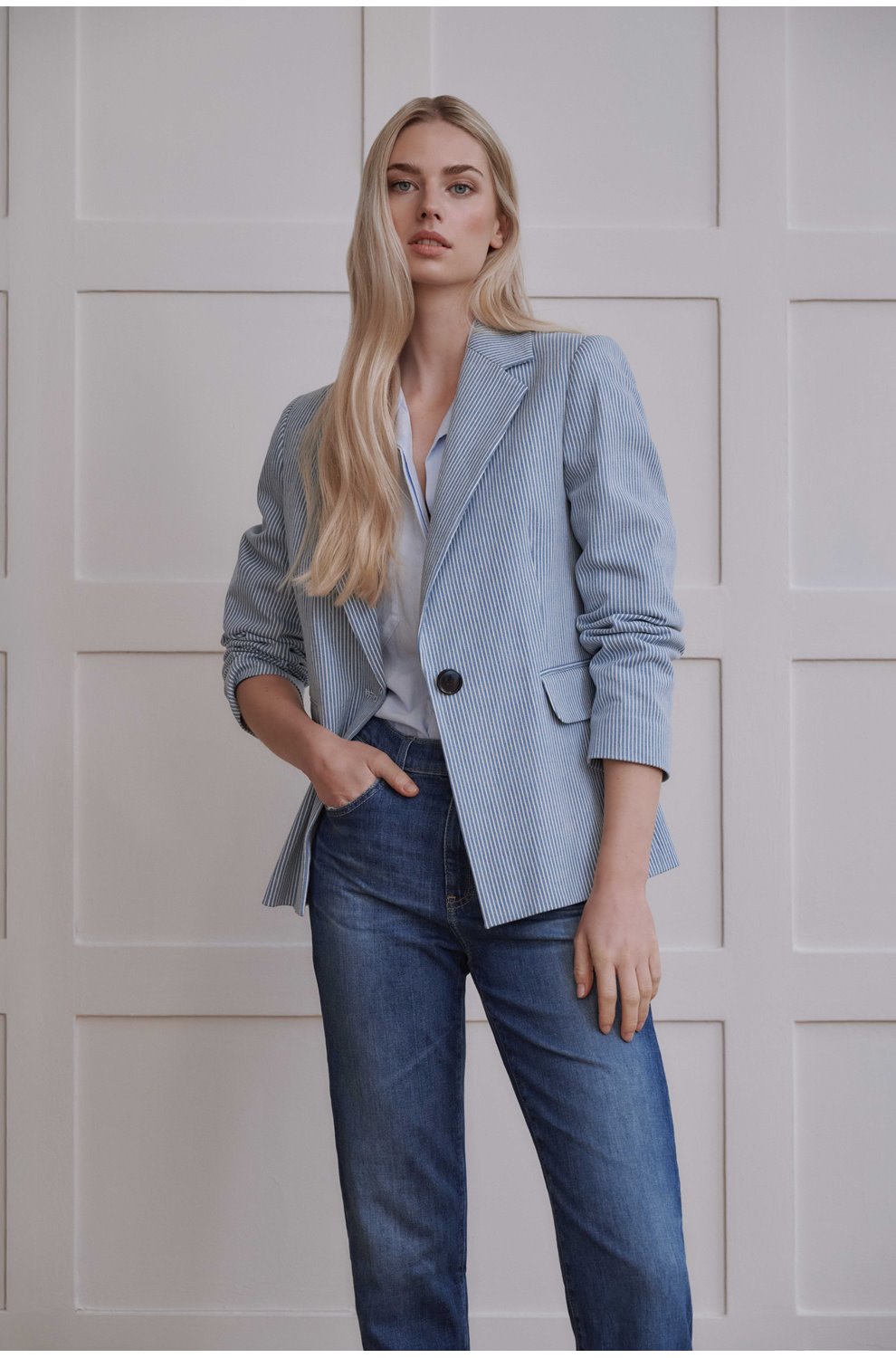 Stripe Blazer in Chambray