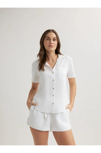 Short Sleeve Pocket Button Down in White