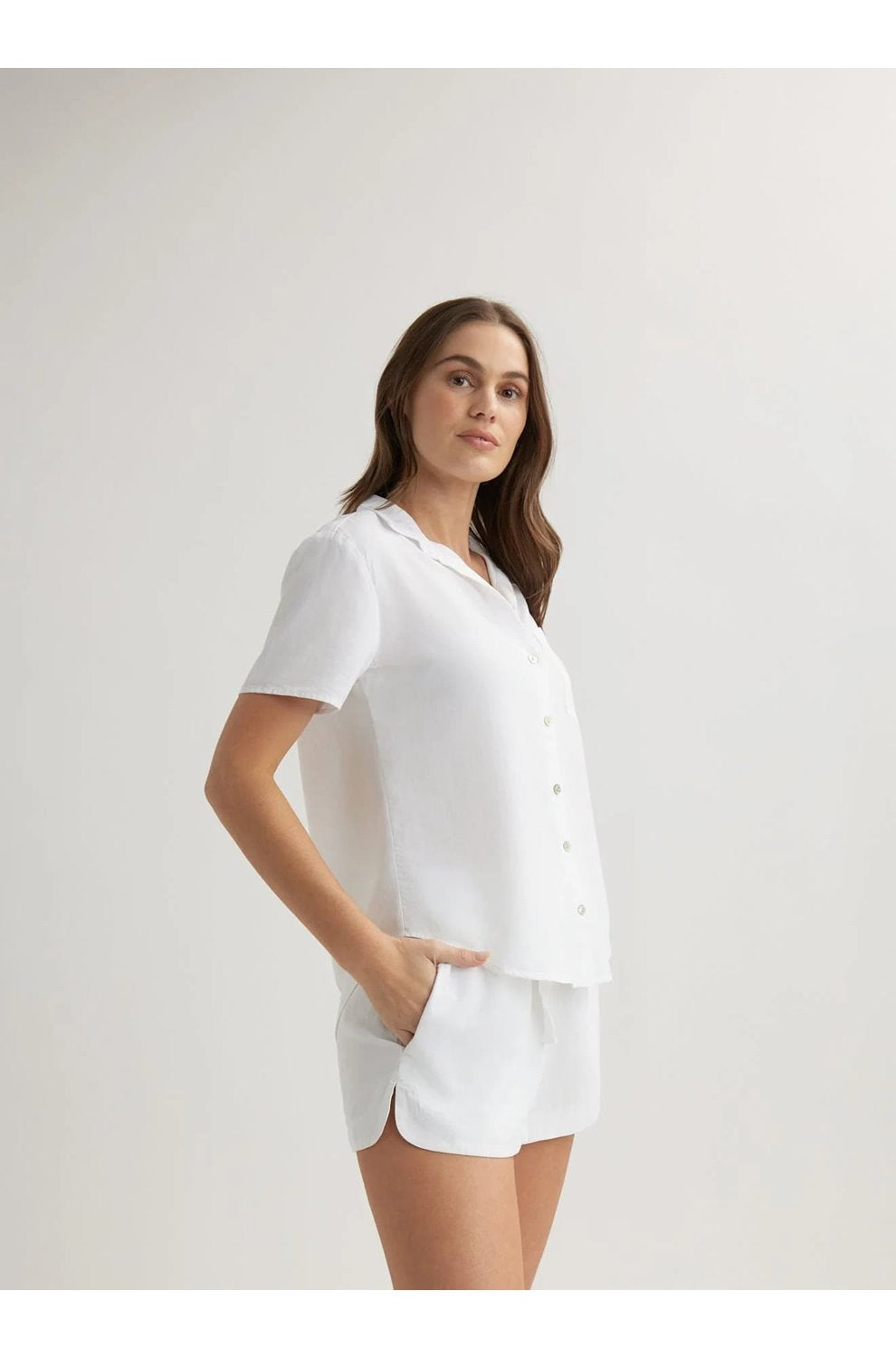 Short Sleeve Pocket Button Down in White