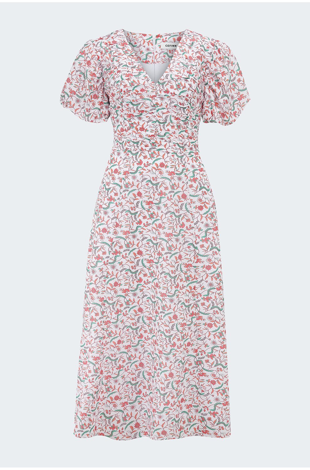 Elisa Midi Dress in Red Trailing Feather Print