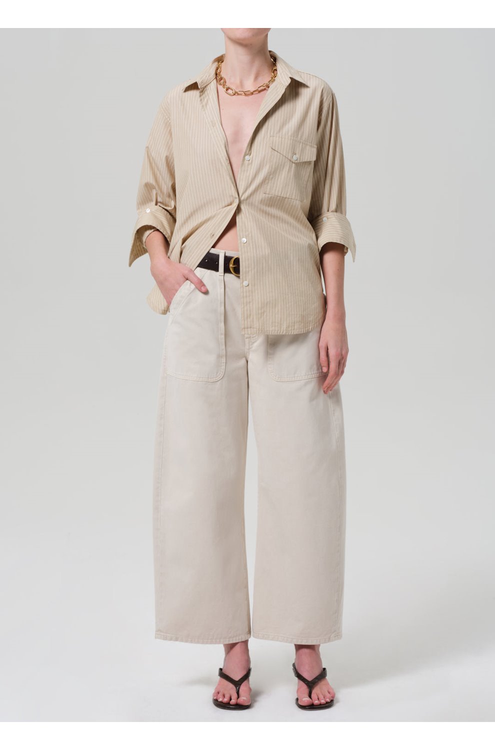 Shay Shirt in Khaki Stripe