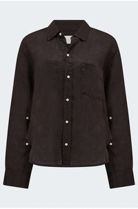 Kayla Shrunken Linen Shirt in Chocolate