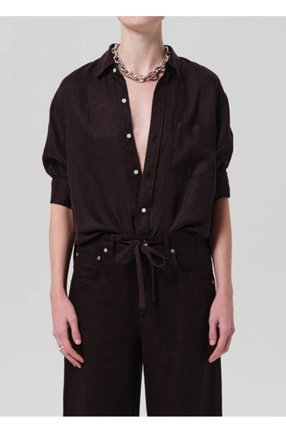 Kayla Shrunken Linen Shirt in Chocolate