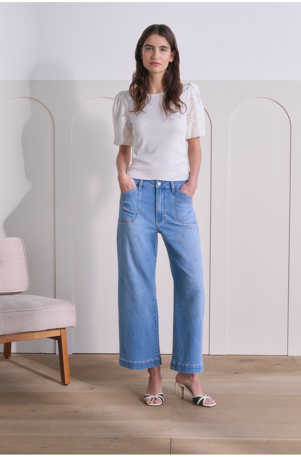 Anessa Wide Leg Jean in Hidden Gem with Curved Inset Pockets