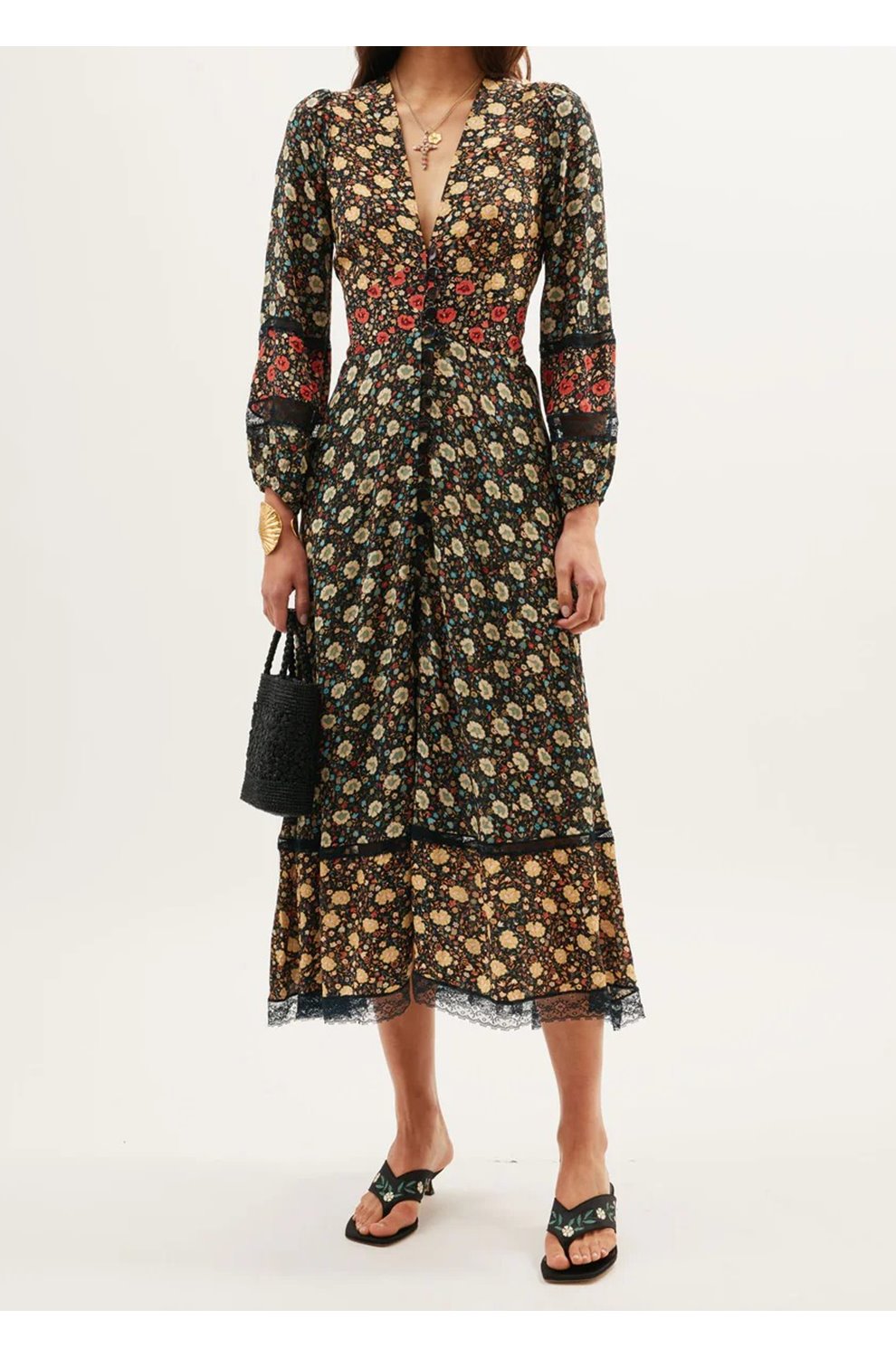 Raven Midi Dress in Eva Floral Black