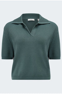 Ribbed Polo in Teal Stone