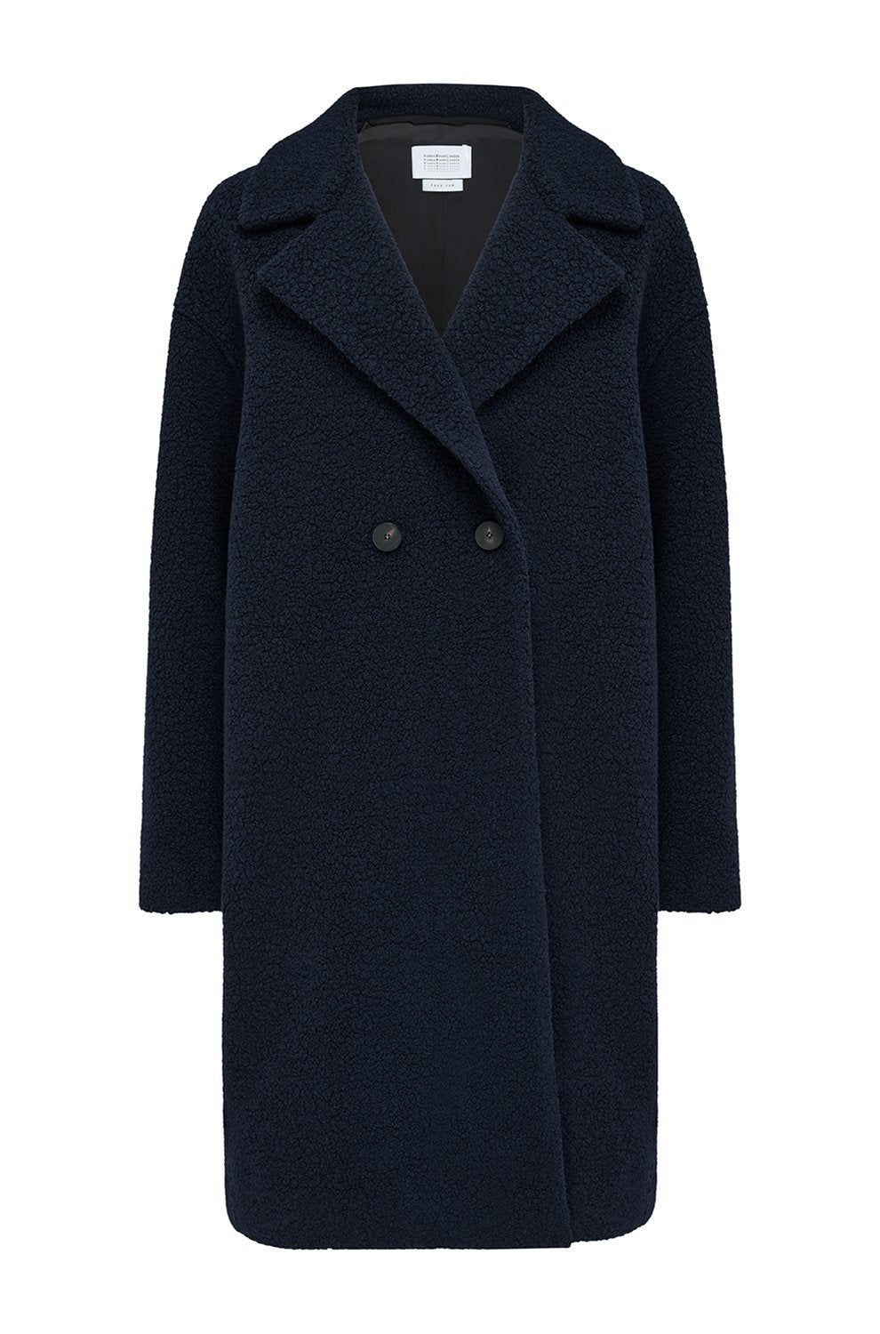 Boucle Drop Shoulder Double Breasted Coat in Navy