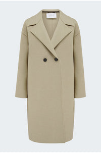 Drop Shoulder Double Breasted Coat in Tan