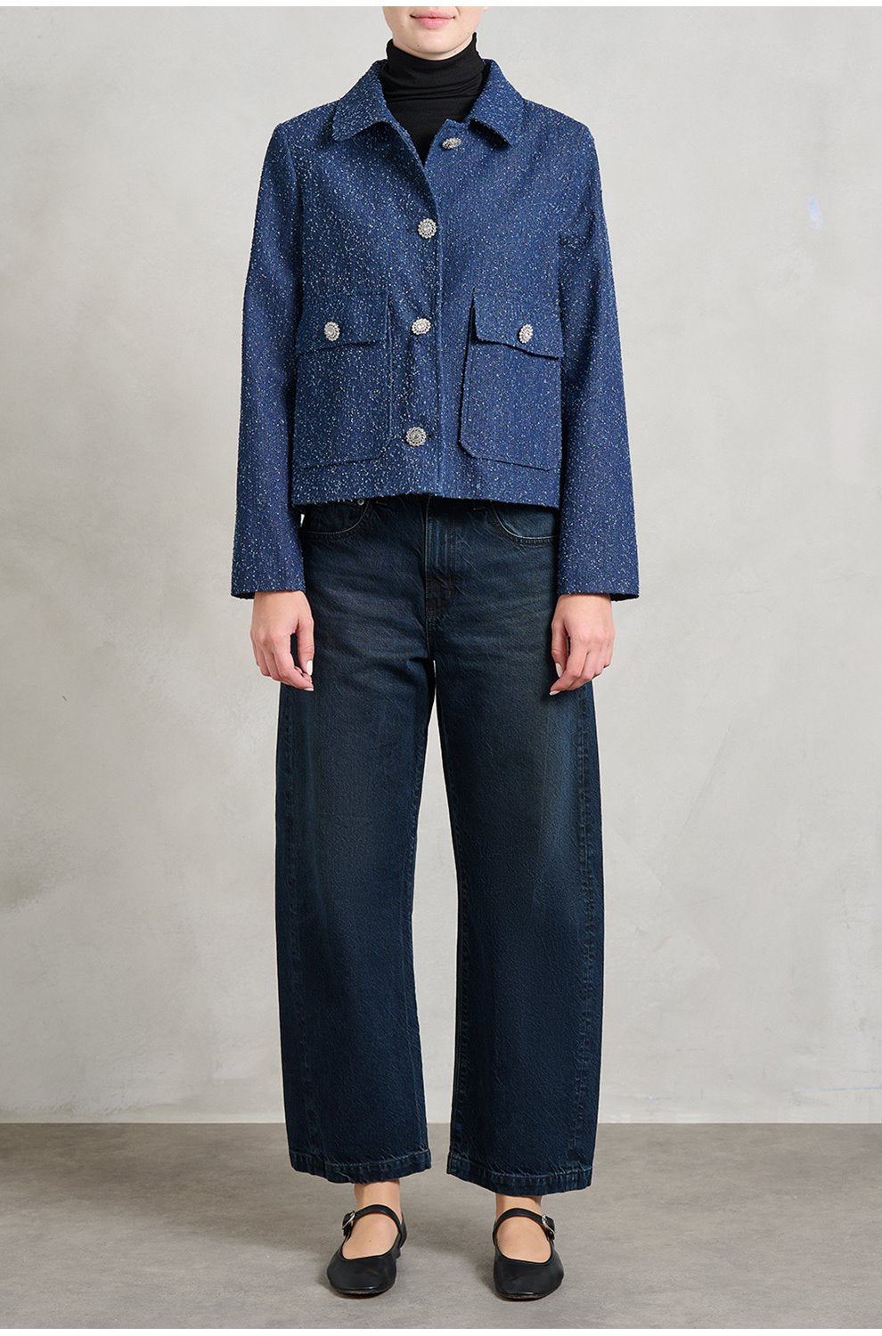 Back Pleat Jacket in Blue