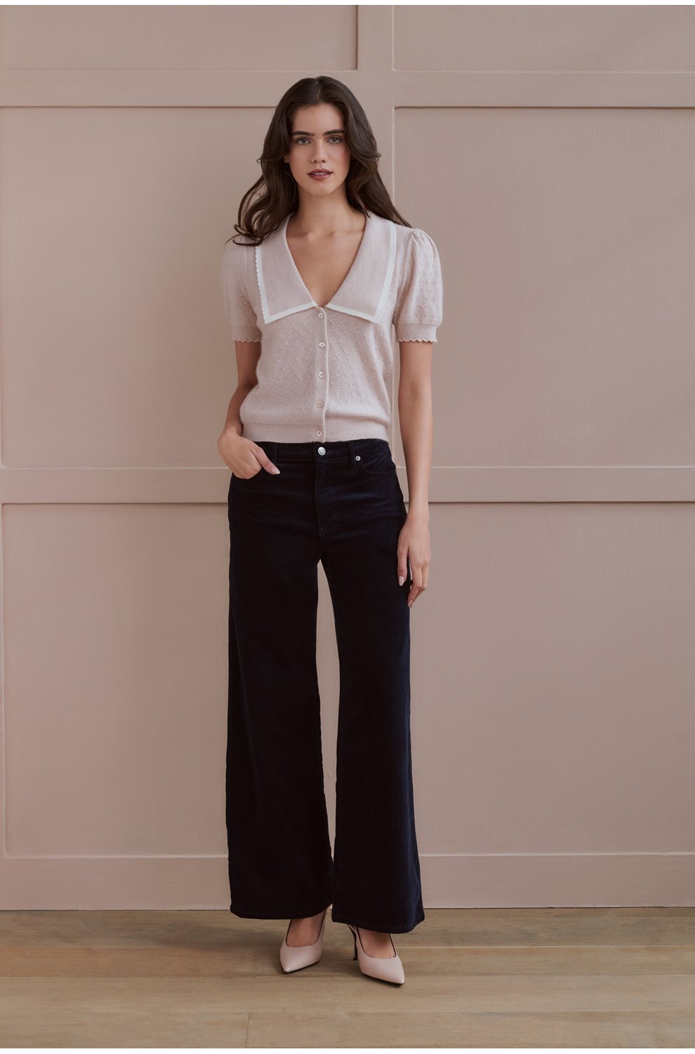 Le Slim Palazzo Corduroy In Navy
