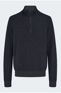 Geo Jacquard Quarter Zip Sweater in Coastal Blue Heather Grey