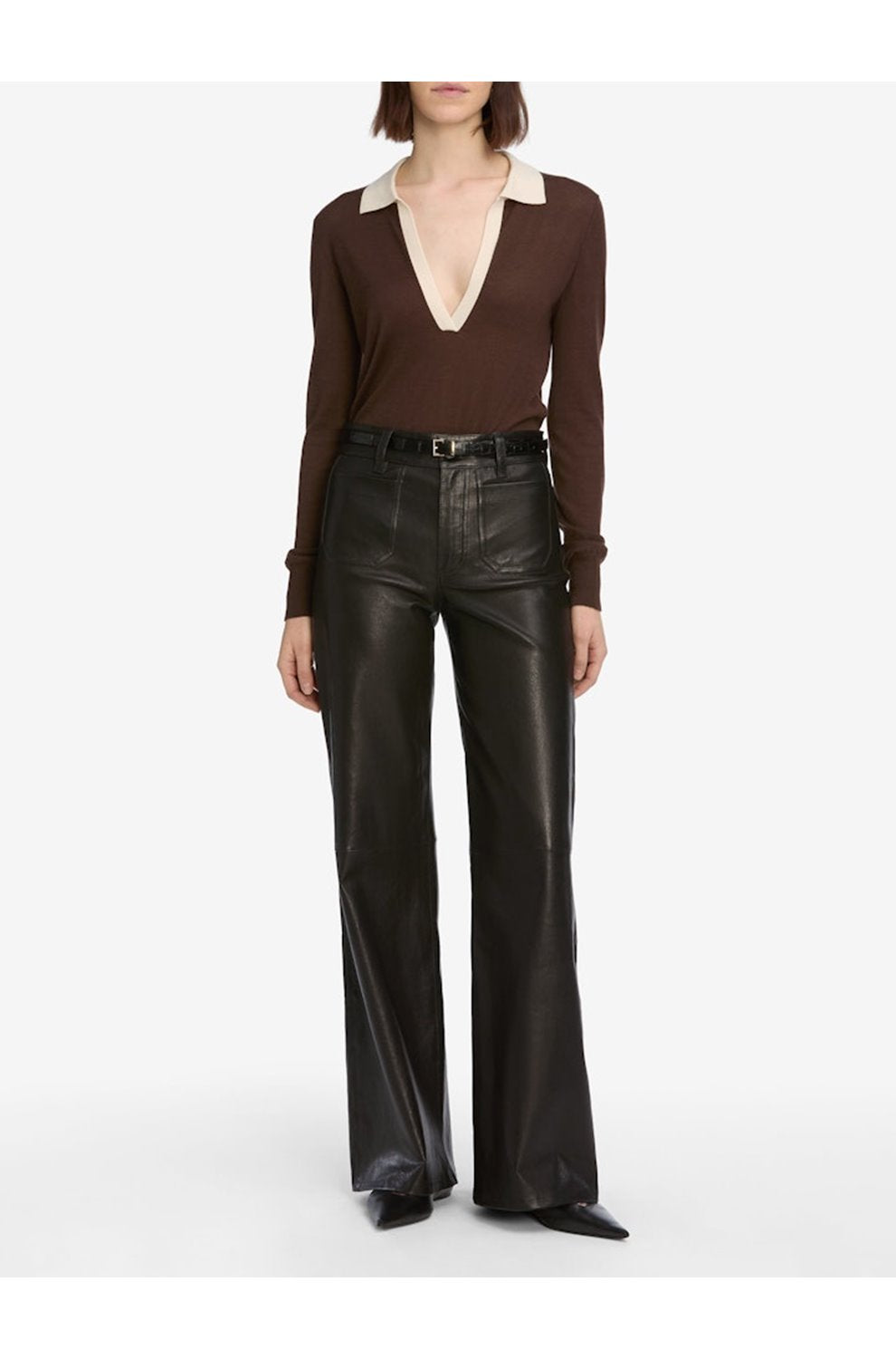 Le Slim Palazzo Leather with Modernist Pockets In Black