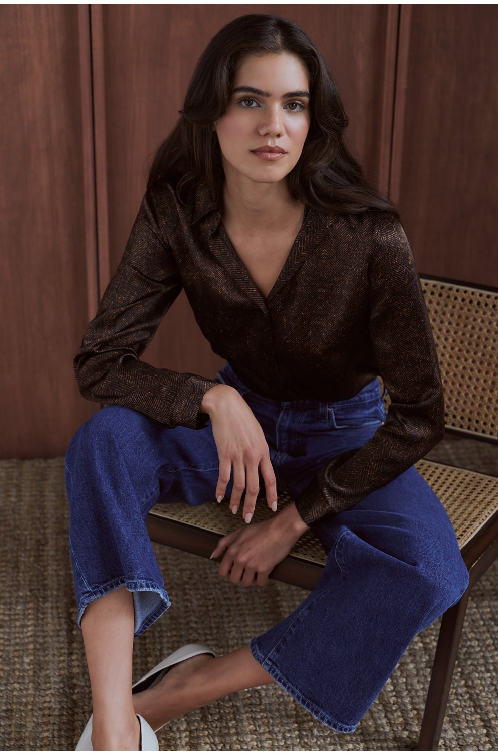 Tyler Blouse in Brown Herringbone