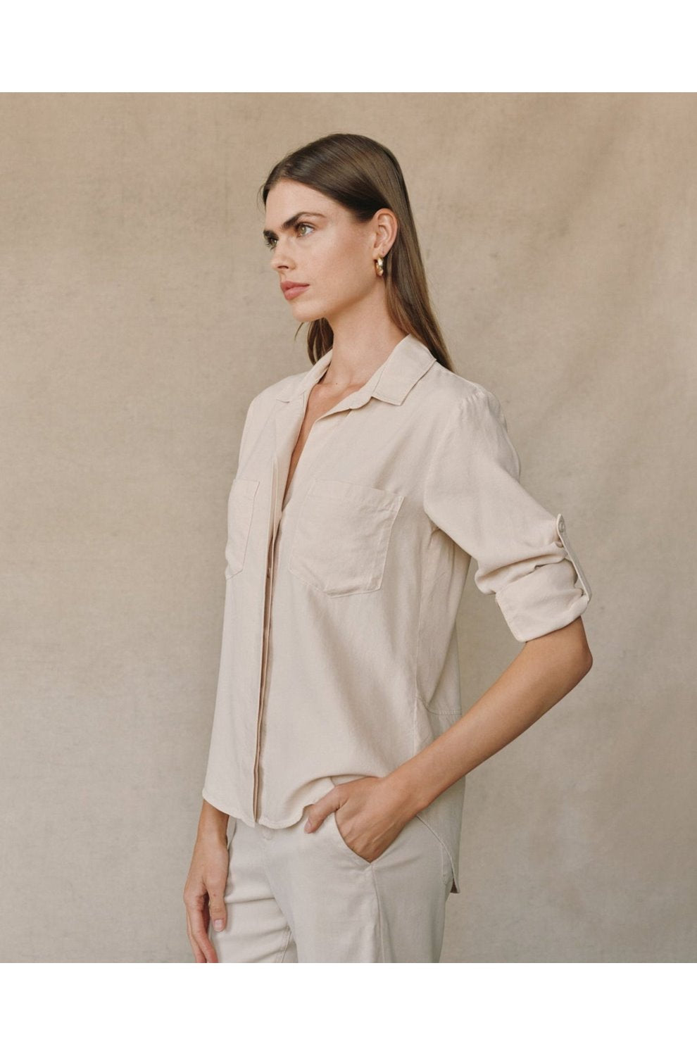 Split Back Button Down Shirt in Moon Stone