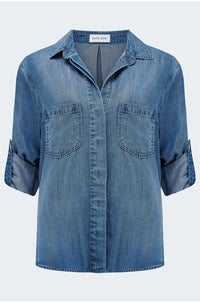 Split Back Button Down Shirt in Skyline Spray