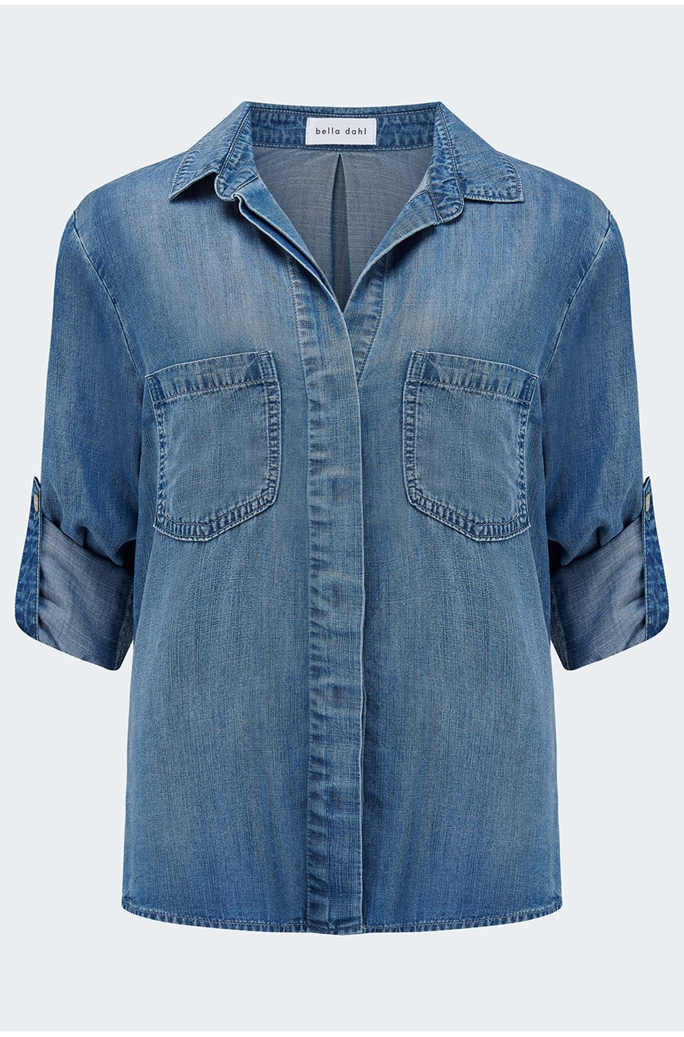 Split Back Button Down Shirt in Skyline Spray